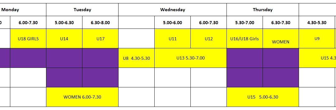 2019 Final Junior Training Schedule